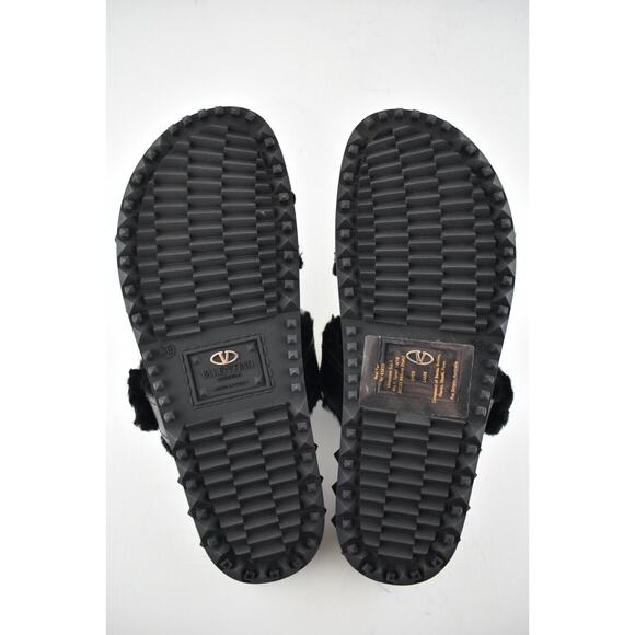 Valentino Rockstud Black Shearling Fur Caged Mule Slip On Slides Sandal Flat 36 - Picture 12 of 12